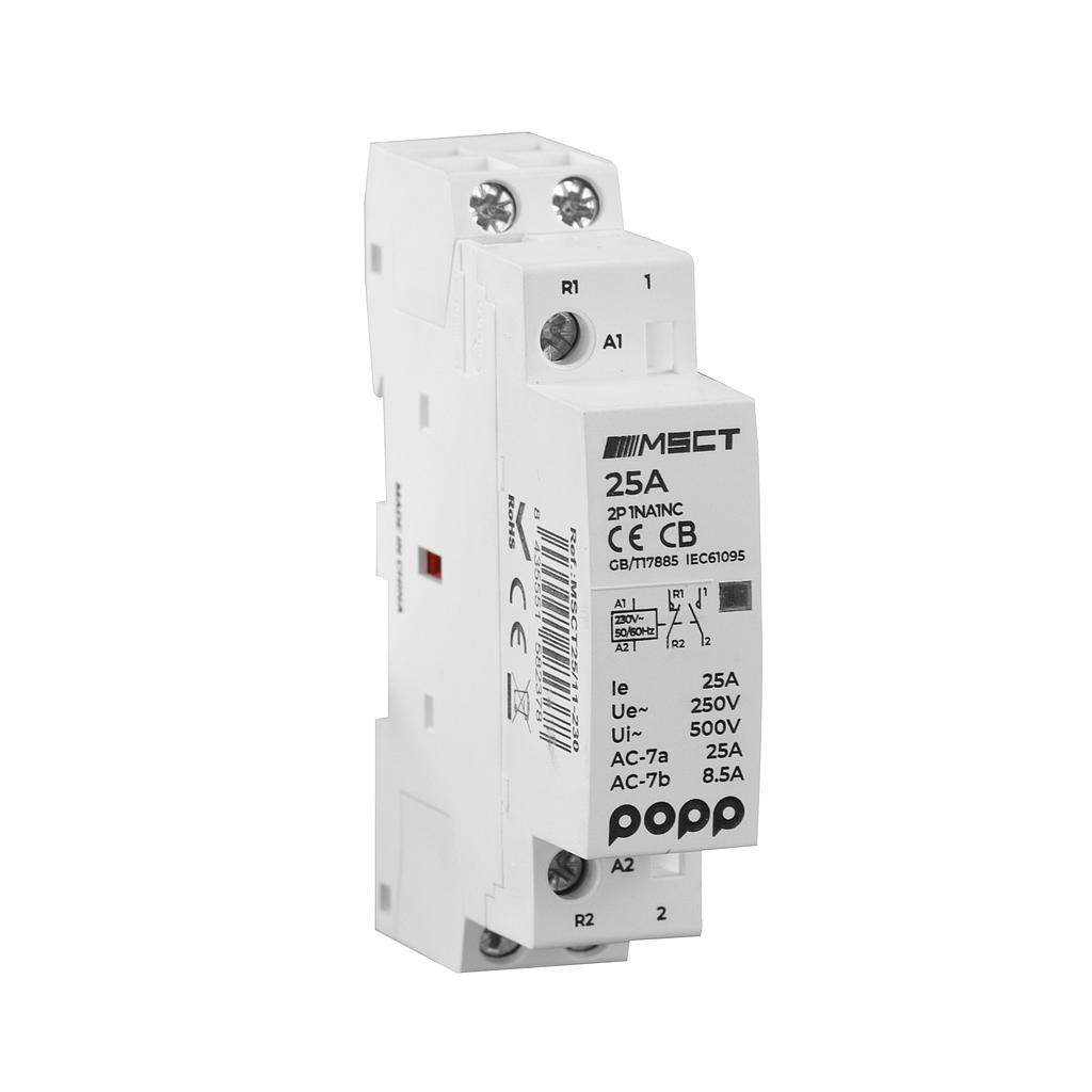CONTACTOR MODULAR 1 MOD 2P 25A 250VAC 1NA+1NC POPP