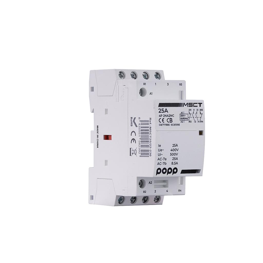 CONTACTOR MODULAR 2 MOD 4P 25A 250VAC 2NA+2NC POPP