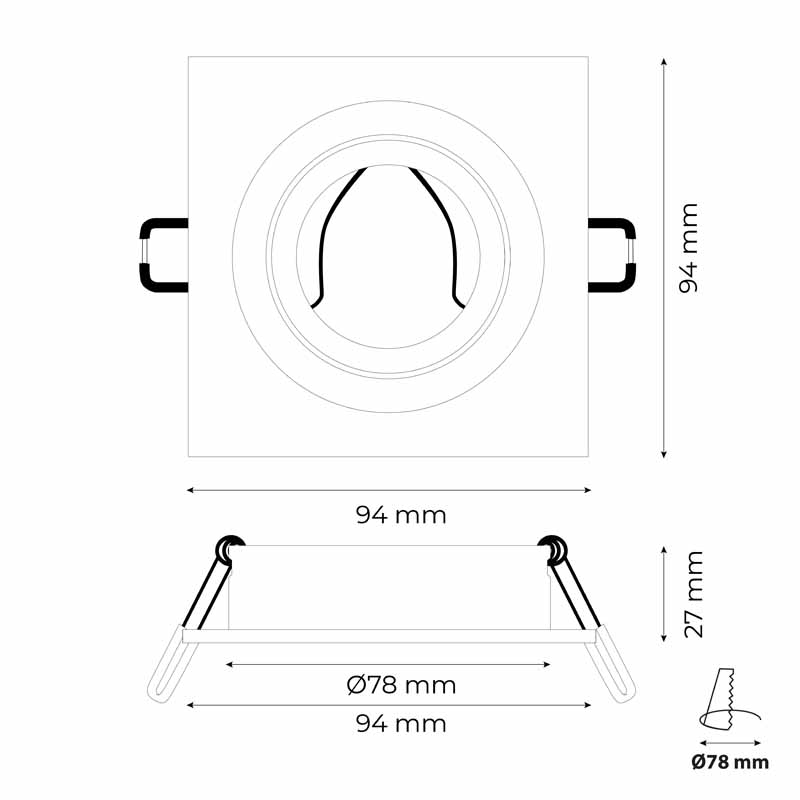 ARO DICROICA CUADRADO ORIENTABLE SIN ALAMBRE CON GU10 BLANCO