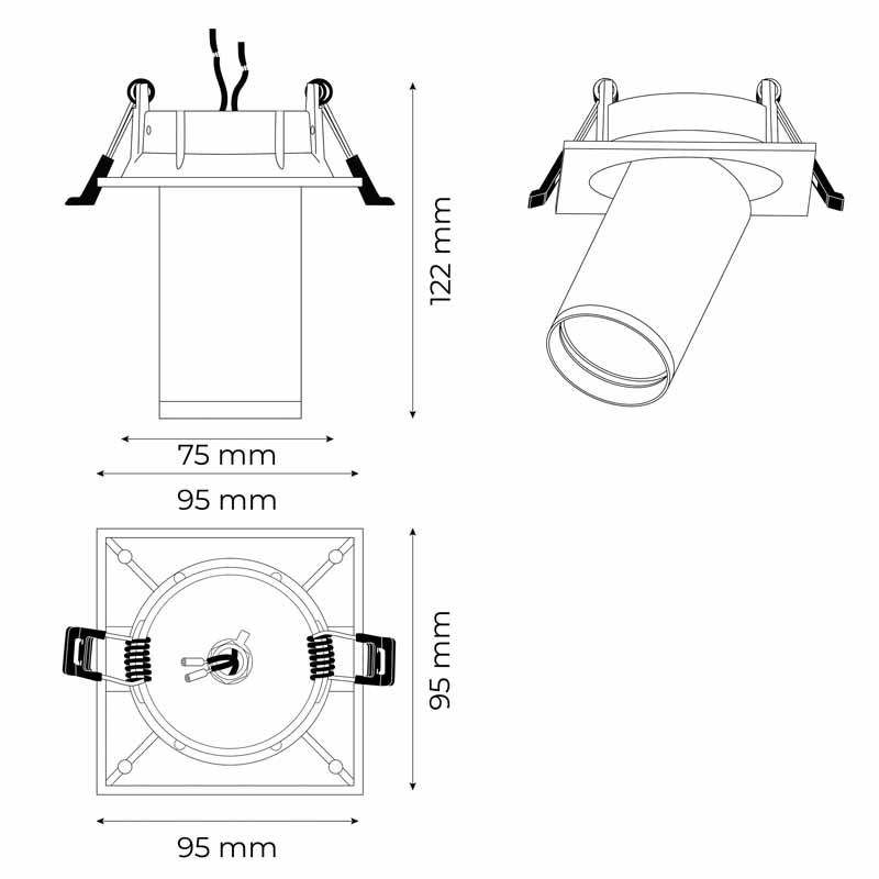 ARO CUADRADO BASCULANTE GU10 BLANCO 320º IP20 95x95x122mm CUT:Ø75mm POPP