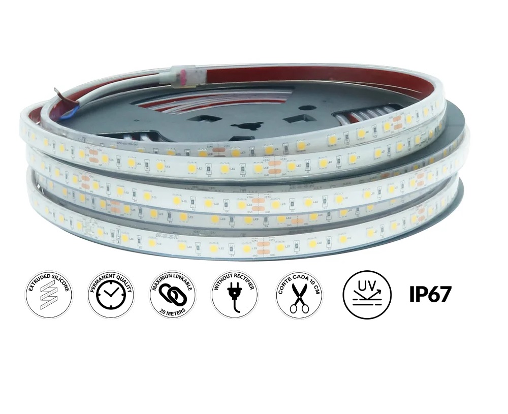MANGUERA LED 230VAC SIN RECTIFICADOR 15W/M 1700lm/M 27K LUZ CALIDA IP65 CORTE CADA 10cm