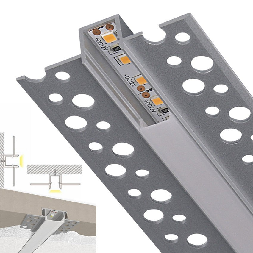 PERFIL EMPOTRAR ALUMINIO 2M 8mm PARA TIRA LED CON TAPA OPAL PARA INTEGRAR EN PLADUR