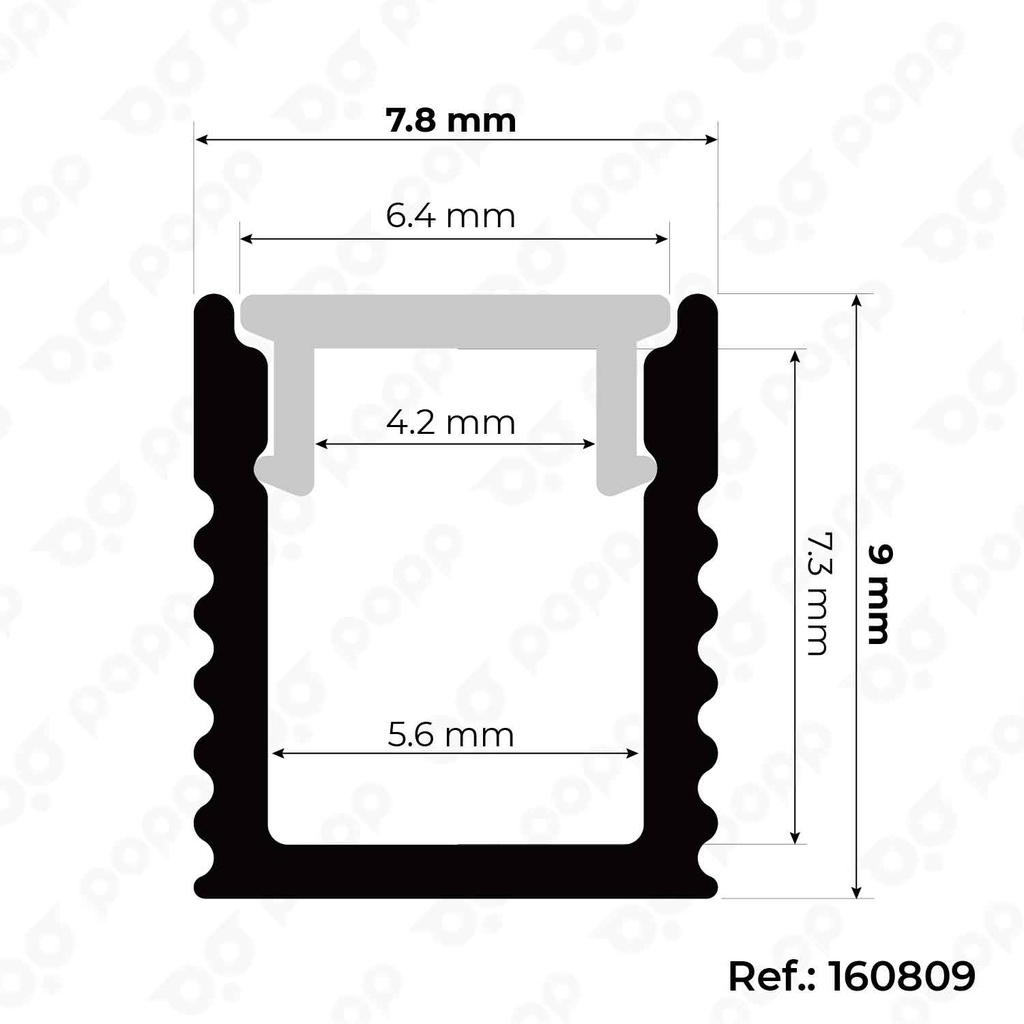 [PERFIL-SUP-5MM] PERFIL ALUMINIO MICRO SUPERFICIE 7.8x9mm PARA TIRAS DE 5mm (ESPECIAL NEON FLEX)