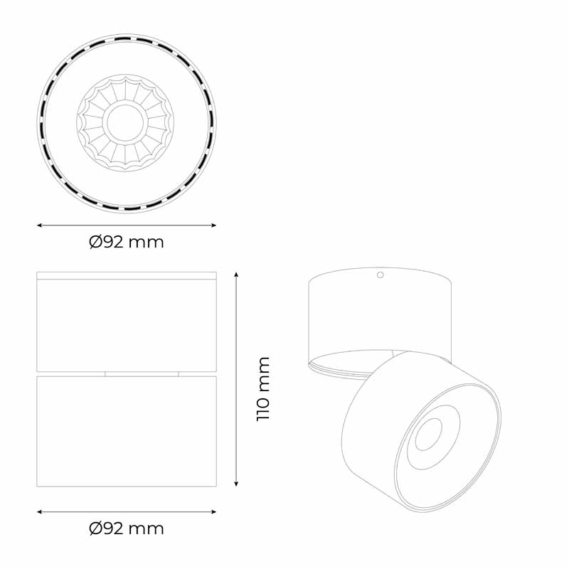 [PLF-12W-ORI-BL-4] APLIQUE "MINI CONCORRD" S/P CILINDRICA ABATIBLE ORIENTABLE 12W 4000ºK 960LM 38º IP20 BLANCOØ92*110MM