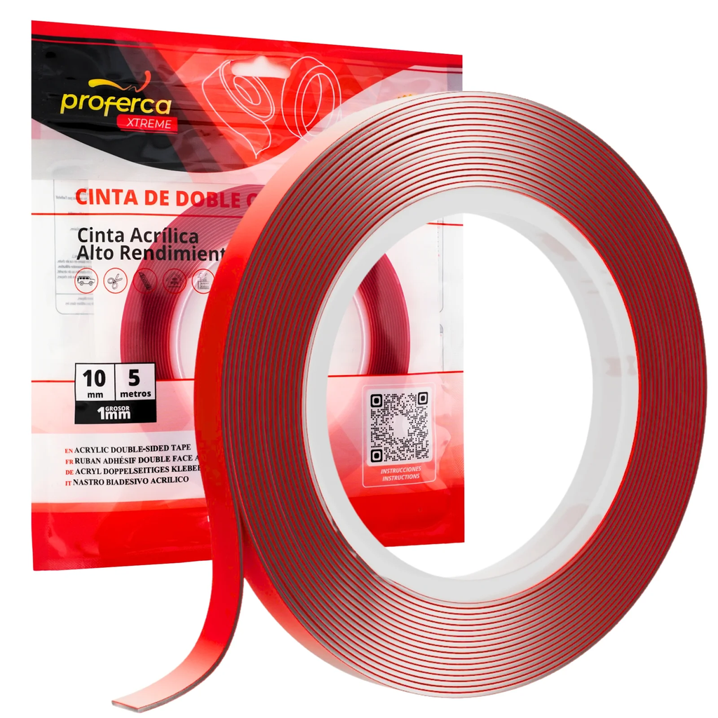 [CDC-10X5M] CINTA DOBLE CARA ACRILICA TRANSP. 10mm 5mts EXTRA FUERTE