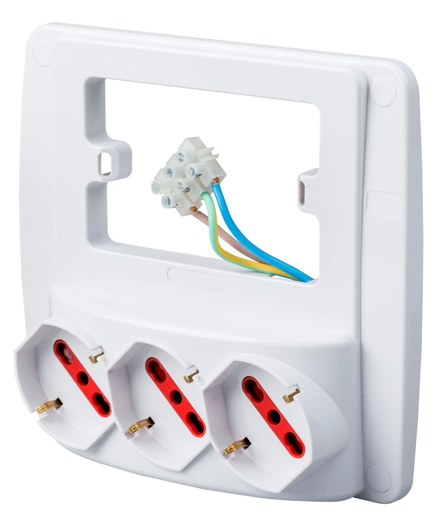 [MEC-EMILIA] BASE BLANCA A PARED MULTI-SCHUKO EMILIA SMART, CON 3 TOMAS SCHUKOS 10/16A. PARA CAJA 503