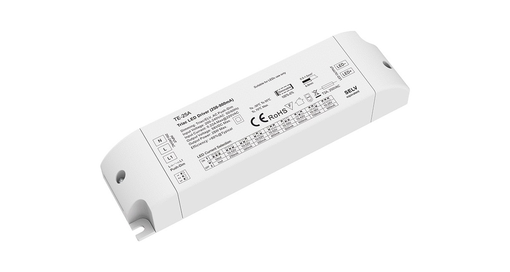 DRIVER LED TRIAC DIMMABLE 250-900mA 10-52VDC