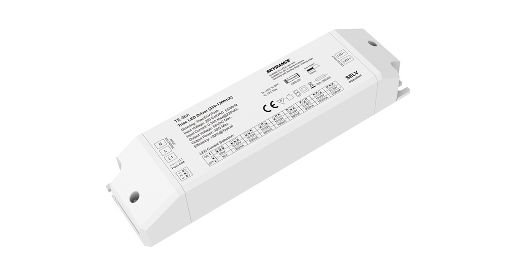 [DRI-TE36A] DRIVER LED TRIAC DIMMABLE 350-1200mA 10-52VDC PUSH-DIM