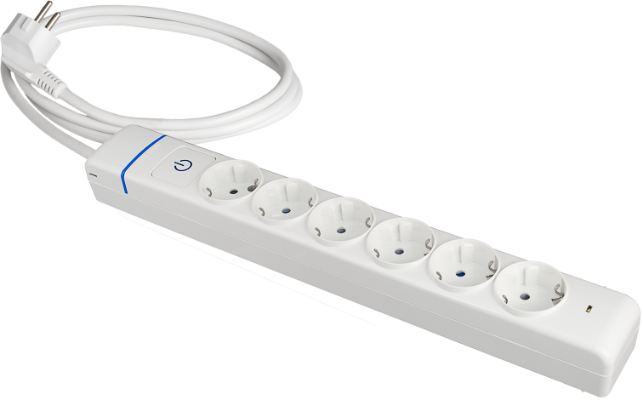 BASE 5 TOMAS SCHUKO 2P+T 16A 250V 3G1.5mm2 1.5mts C/INTERRUPTOR PROTECCION SOBRETENSIONES