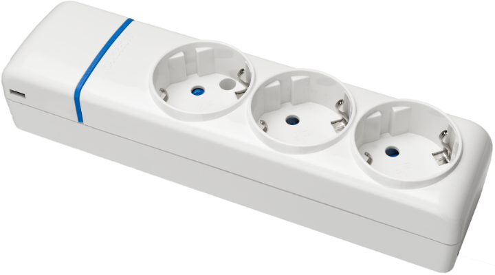 BASE 3 TOMAS SCHUKO 2P+T 16A 250V SIN INTERRUPTOR Y SIN CABLE BLANCA