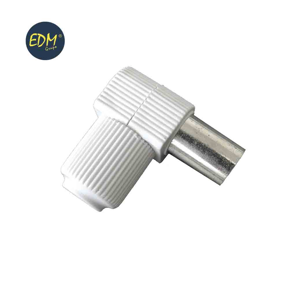 CONECTOR TV MACHO ACODADO PLASTICO BLANCO