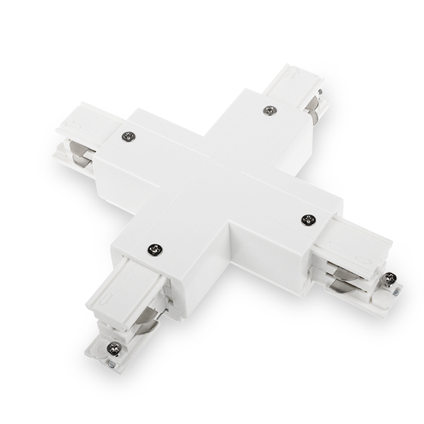 CONECTOR UNION EN X PARA CARRIL TRIFASICO BLANCO