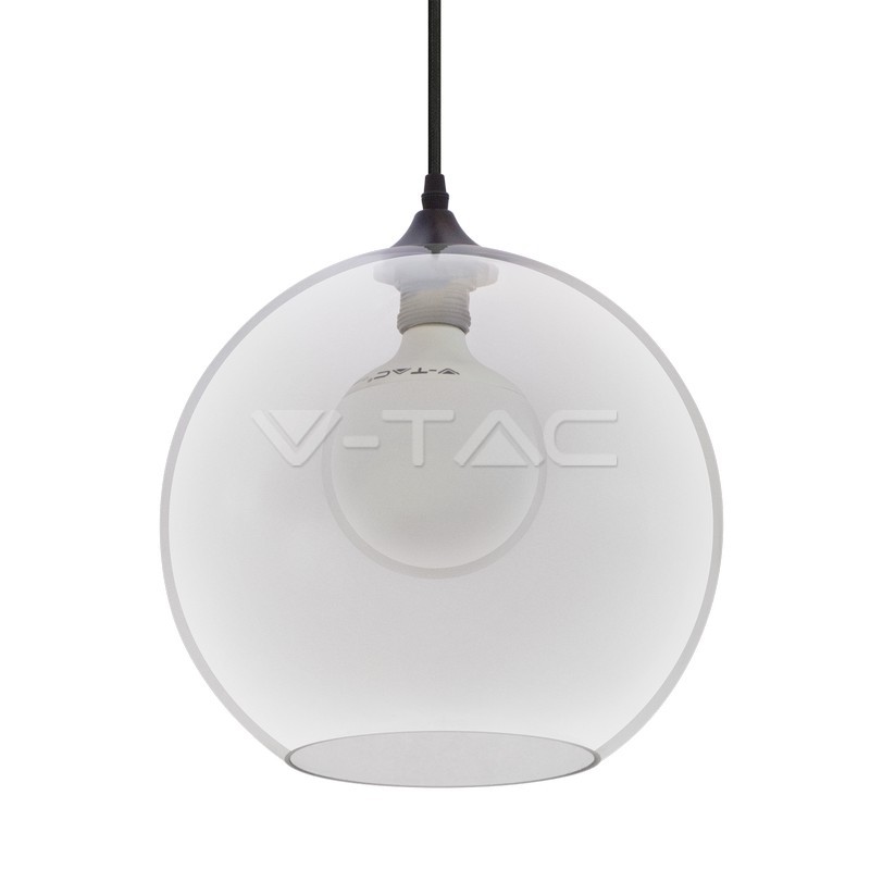 [LAM-VT-3865] LAMP. SUSPENSION BOLA CLEAR GLASS E27 300mm FLORON NEGRO