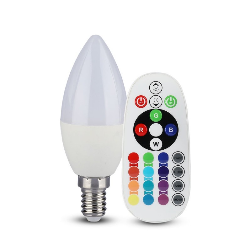 BOMBILLA LED E14 VELA C36 RGB+4000ºK 3.5W CON MANDO