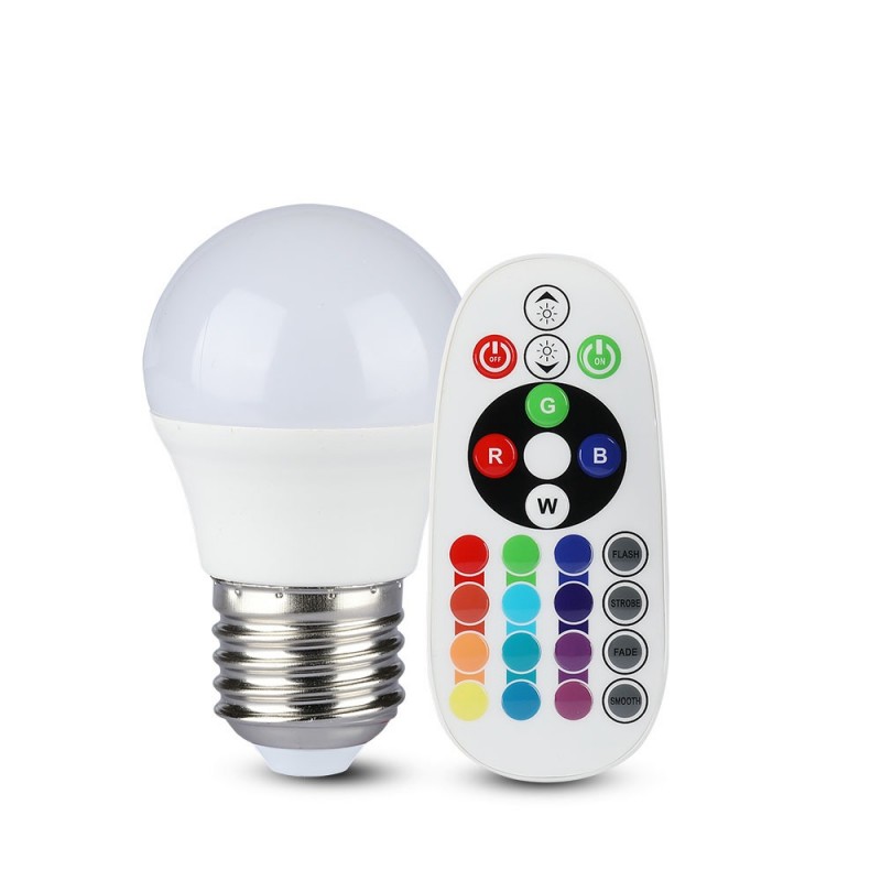 [E27-ESF-3.5W-RGB4] BOMBILLA LED E27 ESFERICA G45 RGB+4000ºK 3.5W CON MANDO
