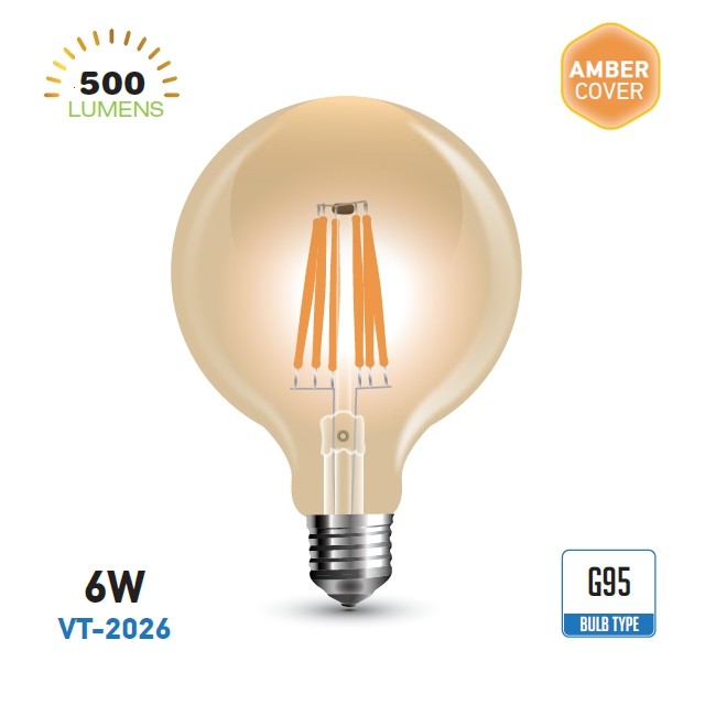 [E27-G95-6W-VIN-DIM] BOMBILLA LED E27 6W 2200K 500LM G95 DIMABLE V-TAC