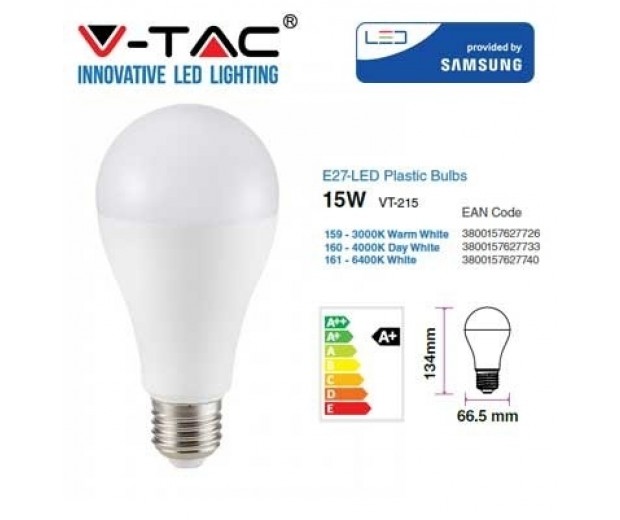 [E27-STD-15W-3] 23211 BOMBILLA LED STANDARD A60 E27 15W 3K LUZ CALIDA 1250LM 200º IP20