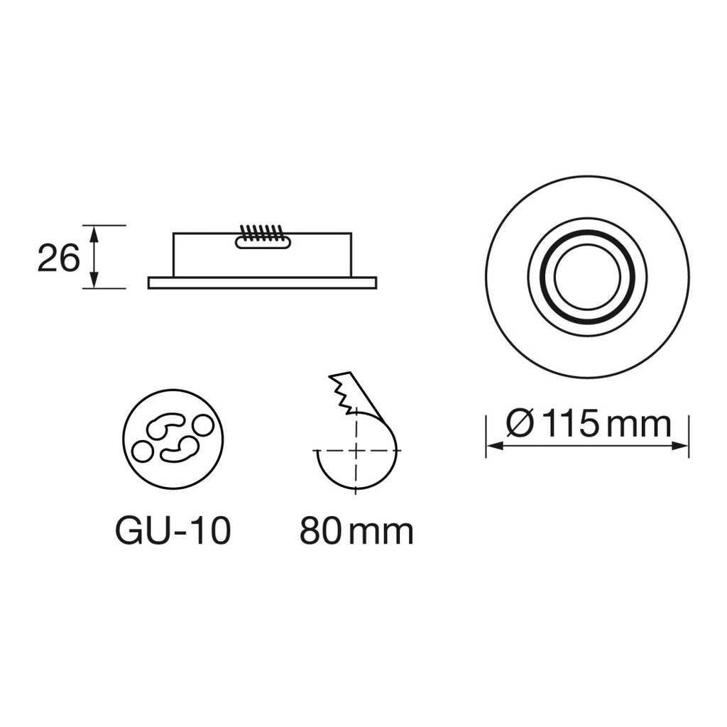 [ARO-R190-BL] ARO DICROICA REDONDO ORIENTABLE ALA ANCHA C/GU10 BLANCO Ø115*30mm CUT:Ø80mm ZIONELED