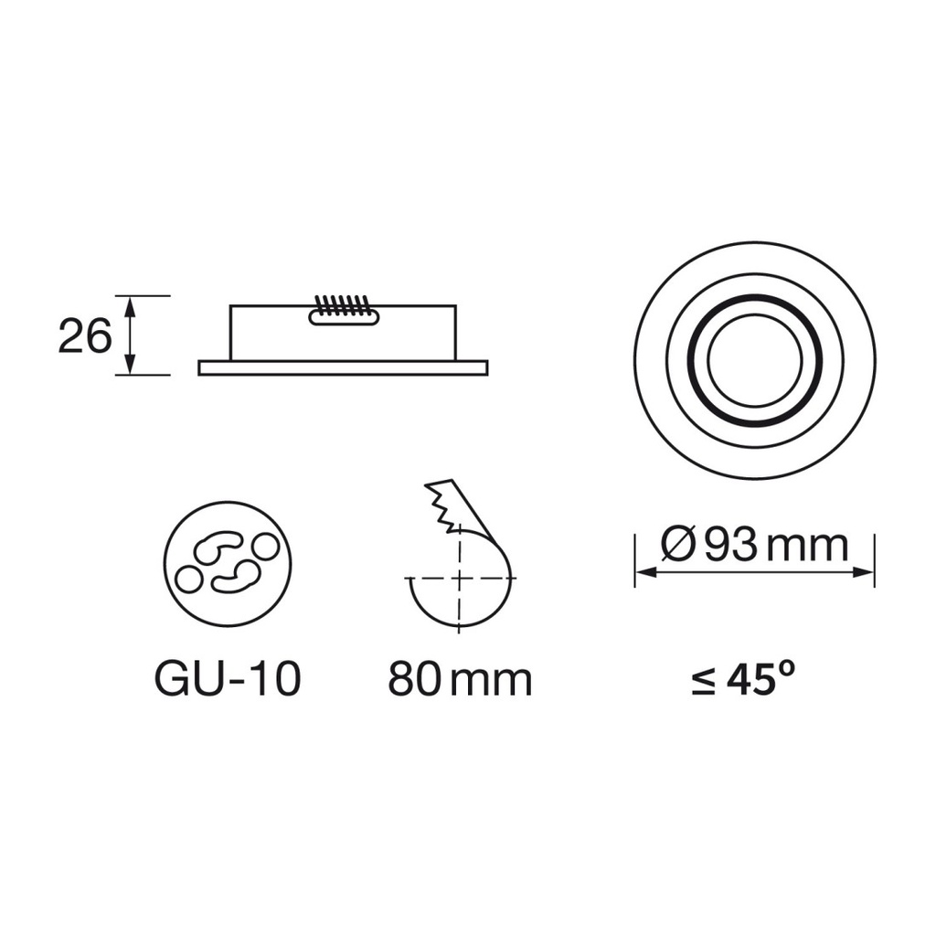 [ARO-R191-BL] ARO DICROICA REDONDO ORIENTABLE R191 SIN ALAMBRE CON GU10 ZIONELED BLANCO