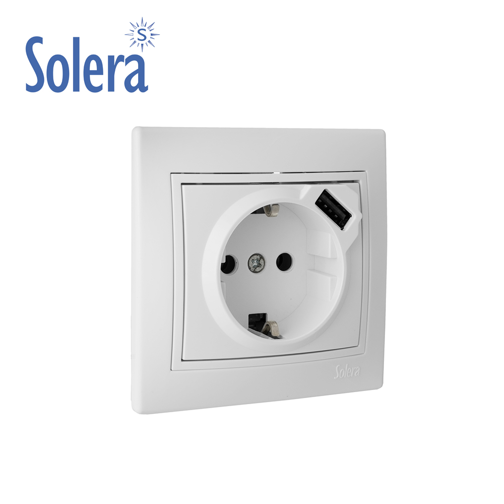 BASE SCHUKO 2P+T 16A EMP+USB 2.1A 5V SOLERA BLANCO