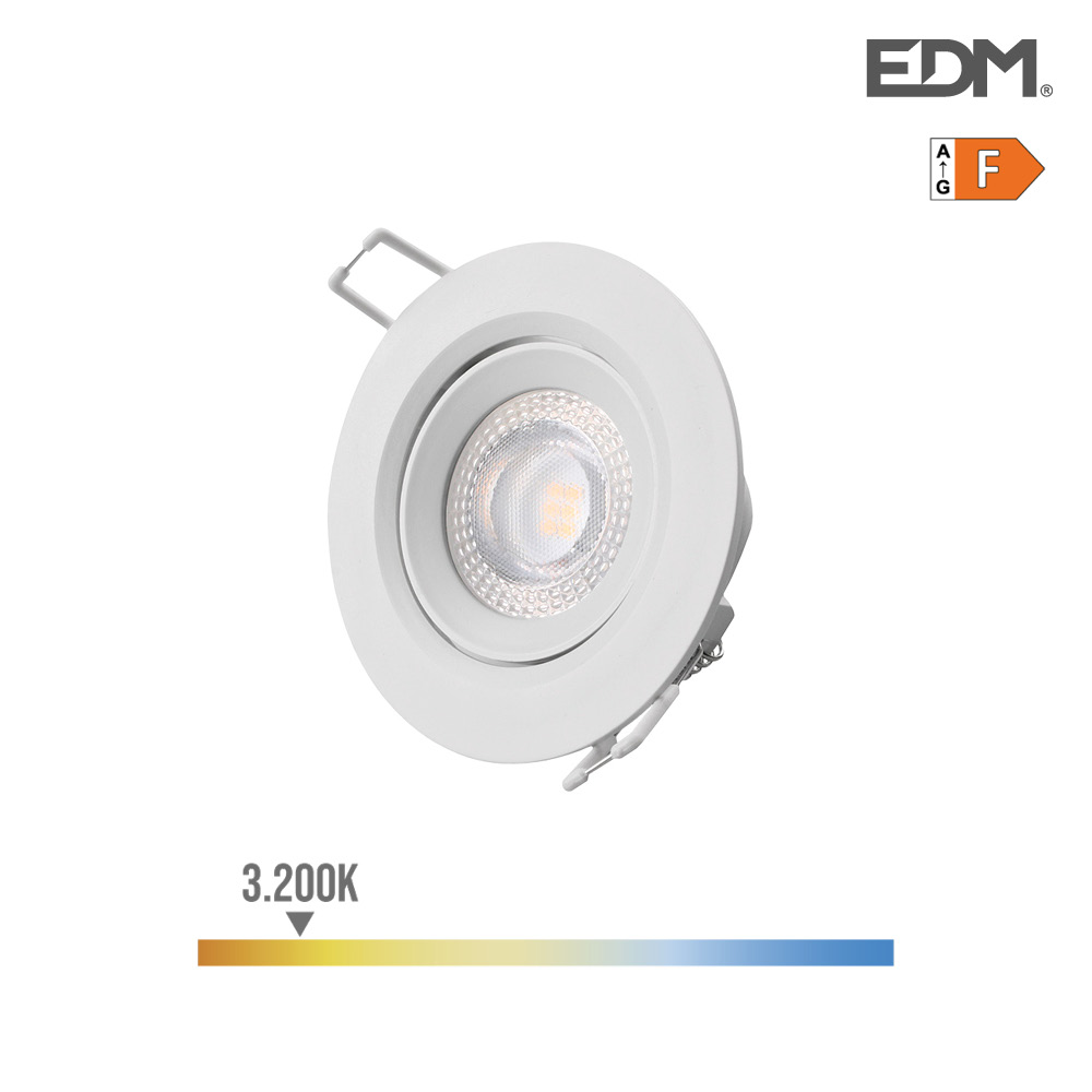 [DW-5W-RD-3] DOWNLIGHT ORIENTABLE 5W 3K LUZ CALIDA 380LM IP20 120º PLASTICO REDONDO BLANCO