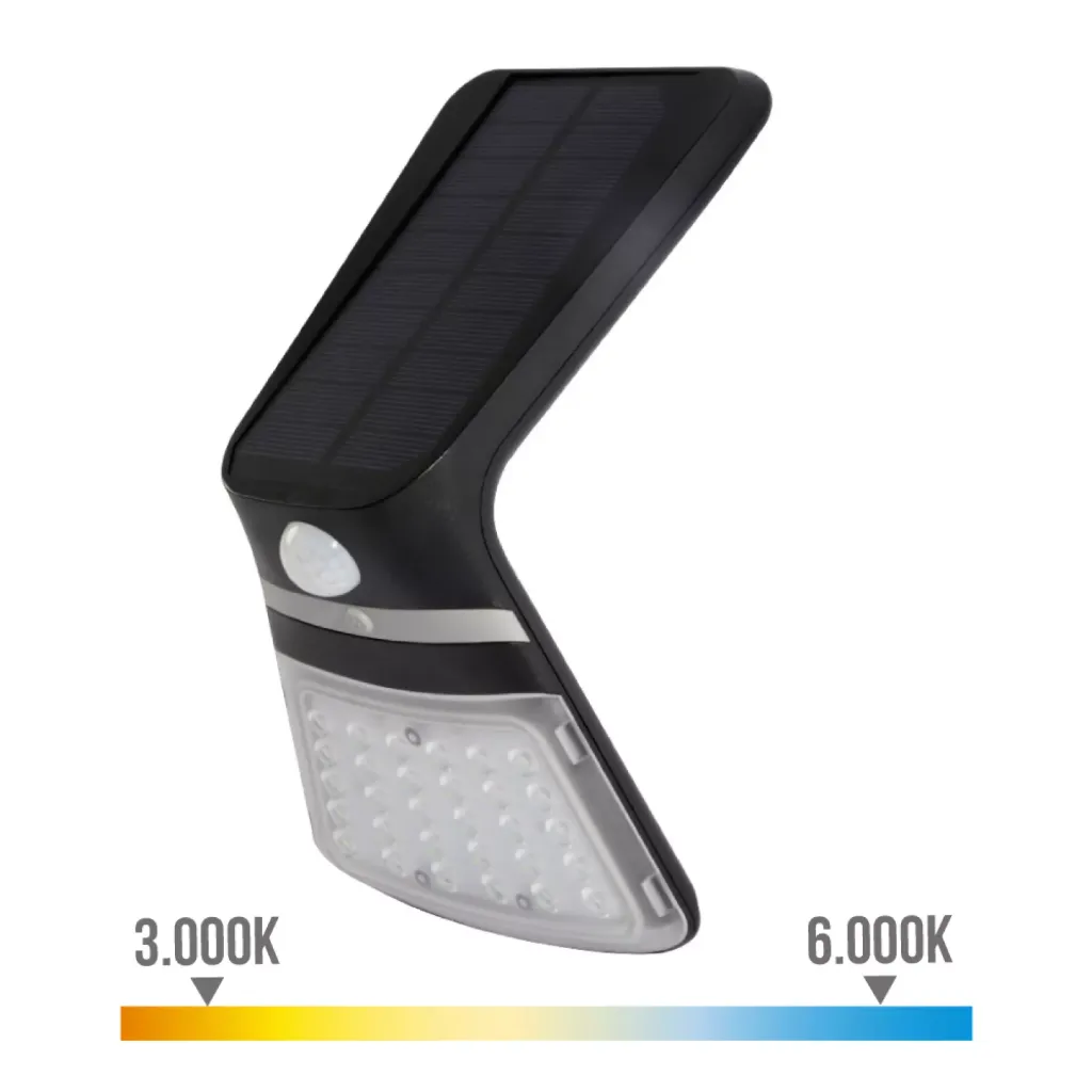 [APL-SOLAR-3.5W-NG] APLIQUE SOLAR 3,5W 430lm RECARGABLE C/SENSOR (2-8M) DOBLE ILUMINACION: FRONTAL Y TRASERA NEGRO